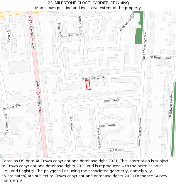 23, MILESTONE CLOSE, CARDIFF, CF14 4NQ: Location map and indicative extent of plot