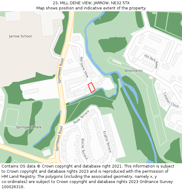 23, MILL DENE VIEW, JARROW, NE32 5TX: Location map and indicative extent of plot