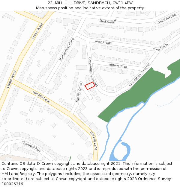 23, MILL HILL DRIVE, SANDBACH, CW11 4PW: Location map and indicative extent of plot