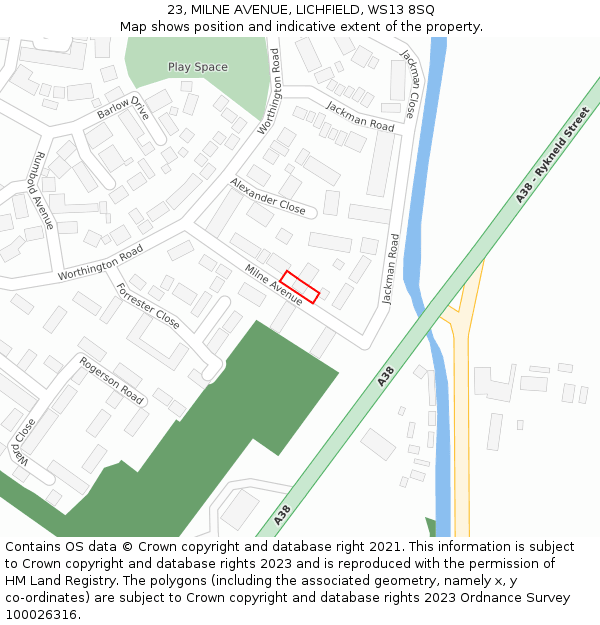 23, MILNE AVENUE, LICHFIELD, WS13 8SQ: Location map and indicative extent of plot