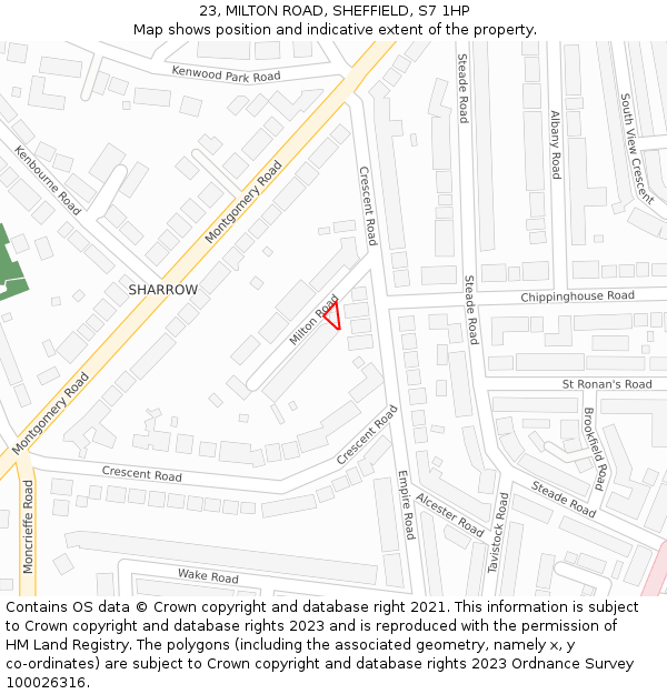 23, MILTON ROAD, SHEFFIELD, S7 1HP: Location map and indicative extent of plot