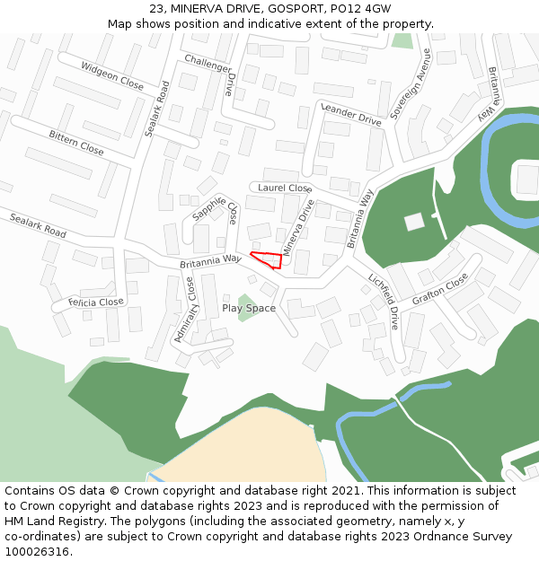 23, MINERVA DRIVE, GOSPORT, PO12 4GW: Location map and indicative extent of plot