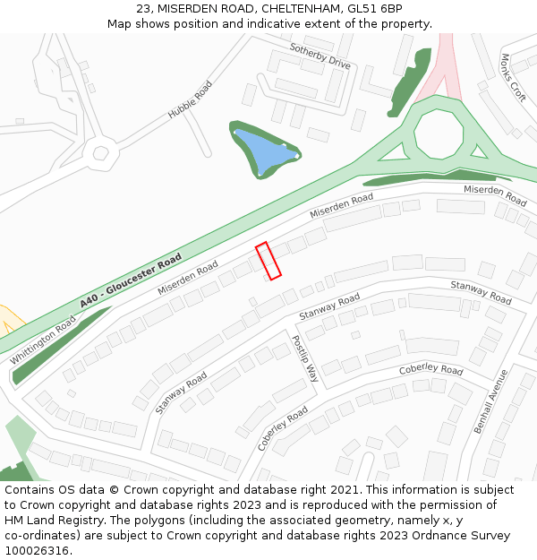 23, MISERDEN ROAD, CHELTENHAM, GL51 6BP: Location map and indicative extent of plot