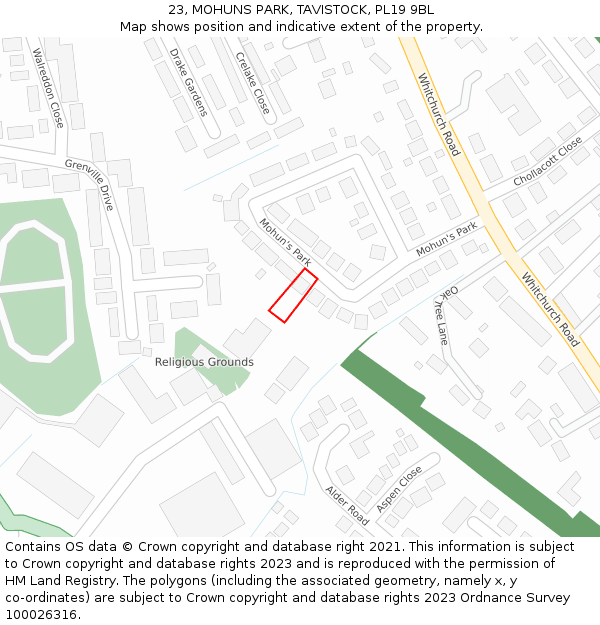 23, MOHUNS PARK, TAVISTOCK, PL19 9BL: Location map and indicative extent of plot