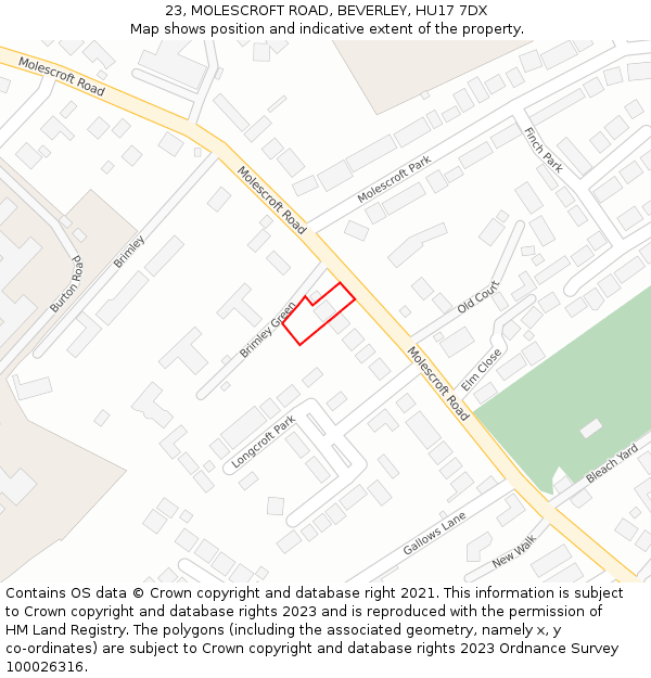 23, MOLESCROFT ROAD, BEVERLEY, HU17 7DX: Location map and indicative extent of plot