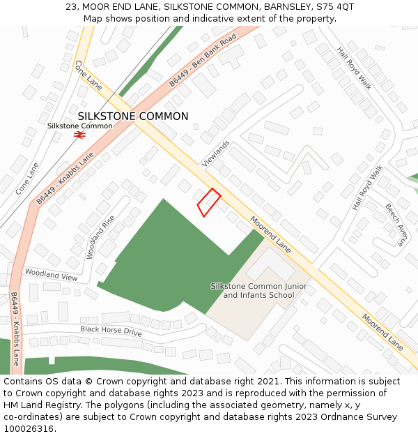 23, MOOR END LANE, SILKSTONE COMMON, BARNSLEY, S75 4QT: Location map and indicative extent of plot