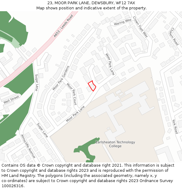 23, MOOR PARK LANE, DEWSBURY, WF12 7AX: Location map and indicative extent of plot