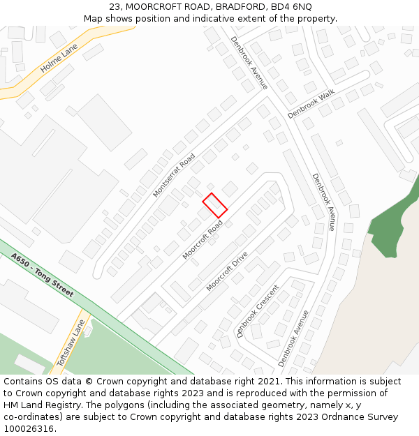 23, MOORCROFT ROAD, BRADFORD, BD4 6NQ: Location map and indicative extent of plot