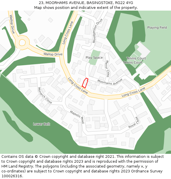 23, MOORHAMS AVENUE, BASINGSTOKE, RG22 4YG: Location map and indicative extent of plot