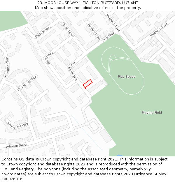 23, MOORHOUSE WAY, LEIGHTON BUZZARD, LU7 4NT: Location map and indicative extent of plot