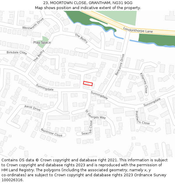 23, MOORTOWN CLOSE, GRANTHAM, NG31 9GG: Location map and indicative extent of plot