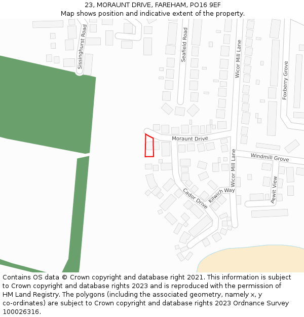 23, MORAUNT DRIVE, FAREHAM, PO16 9EF: Location map and indicative extent of plot