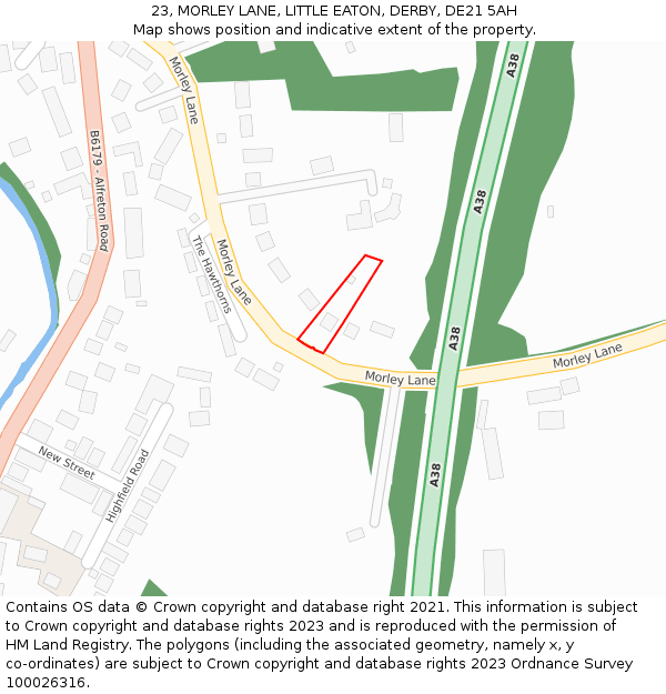 23, MORLEY LANE, LITTLE EATON, DERBY, DE21 5AH: Location map and indicative extent of plot