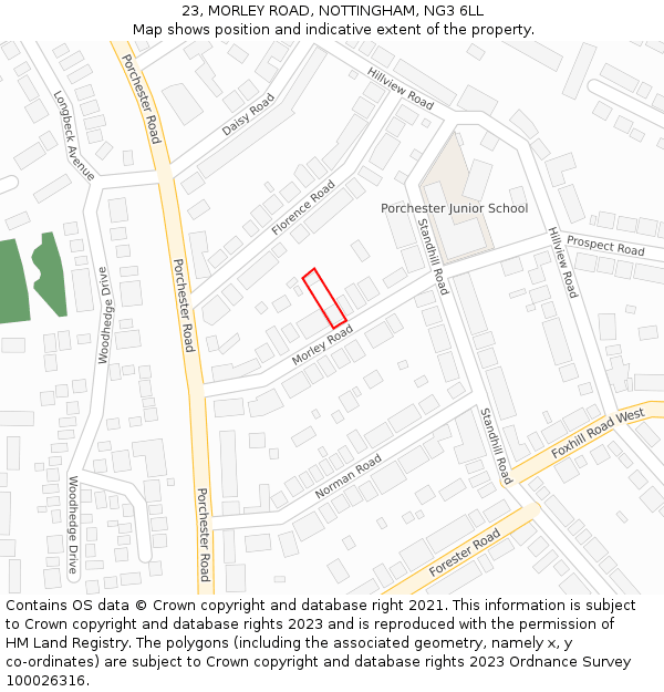 23, MORLEY ROAD, NOTTINGHAM, NG3 6LL: Location map and indicative extent of plot