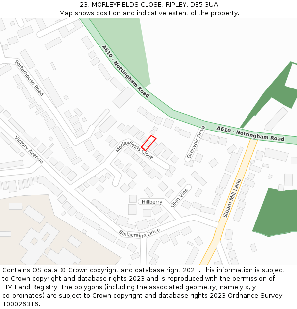 23, MORLEYFIELDS CLOSE, RIPLEY, DE5 3UA: Location map and indicative extent of plot