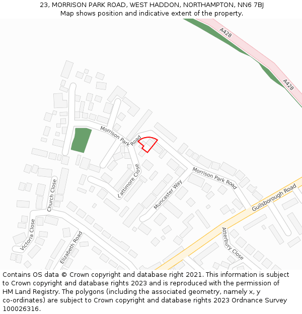 23, MORRISON PARK ROAD, WEST HADDON, NORTHAMPTON, NN6 7BJ: Location map and indicative extent of plot
