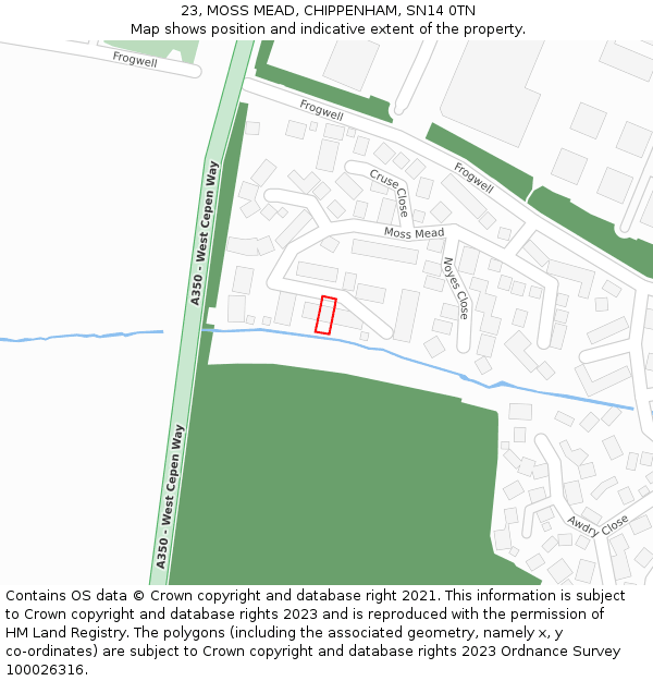 23, MOSS MEAD, CHIPPENHAM, SN14 0TN: Location map and indicative extent of plot