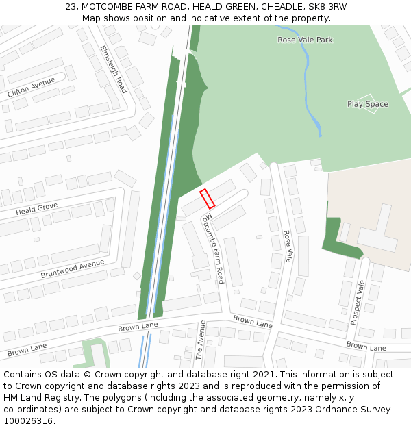 23, MOTCOMBE FARM ROAD, HEALD GREEN, CHEADLE, SK8 3RW: Location map and indicative extent of plot