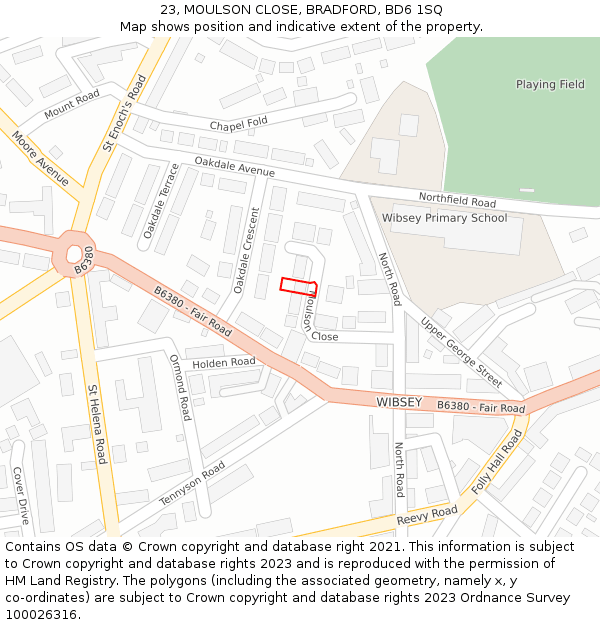 23, MOULSON CLOSE, BRADFORD, BD6 1SQ: Location map and indicative extent of plot