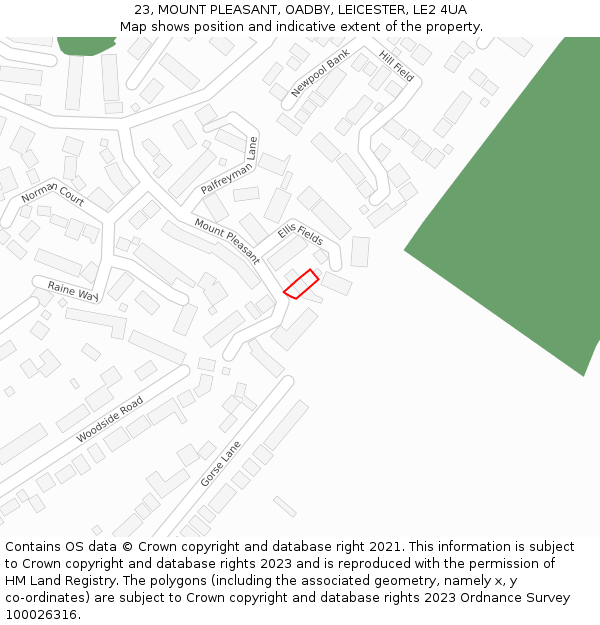 23, MOUNT PLEASANT, OADBY, LEICESTER, LE2 4UA: Location map and indicative extent of plot