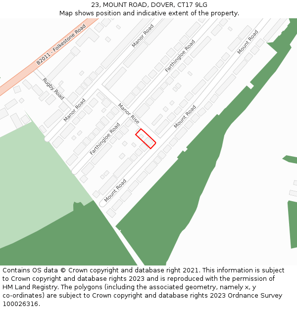 23, MOUNT ROAD, DOVER, CT17 9LG: Location map and indicative extent of plot