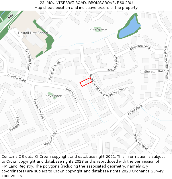 23, MOUNTSERRAT ROAD, BROMSGROVE, B60 2RU: Location map and indicative extent of plot