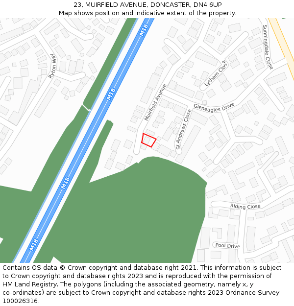 23, MUIRFIELD AVENUE, DONCASTER, DN4 6UP: Location map and indicative extent of plot