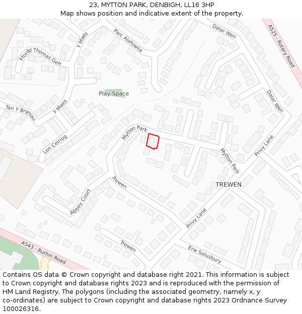 23, MYTTON PARK, DENBIGH, LL16 3HP: Location map and indicative extent of plot