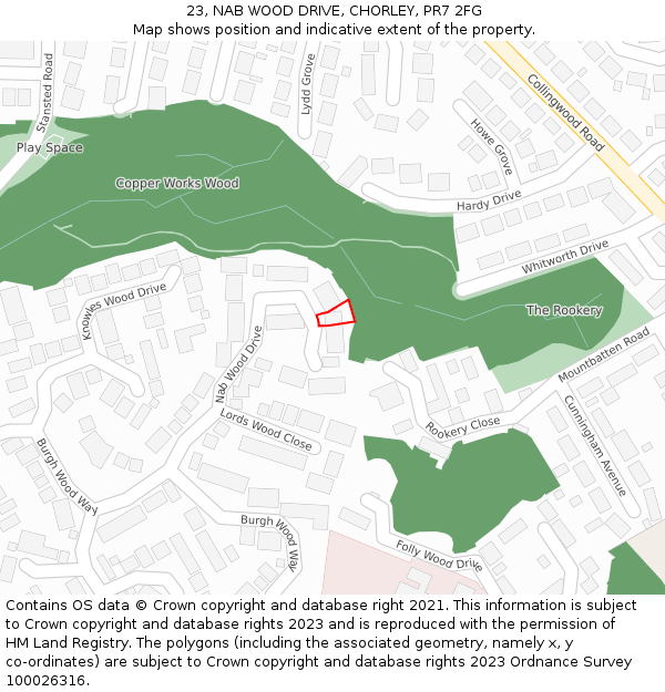 23, NAB WOOD DRIVE, CHORLEY, PR7 2FG: Location map and indicative extent of plot