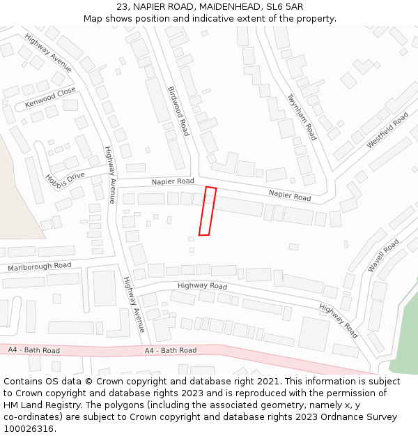 23, NAPIER ROAD, MAIDENHEAD, SL6 5AR: Location map and indicative extent of plot