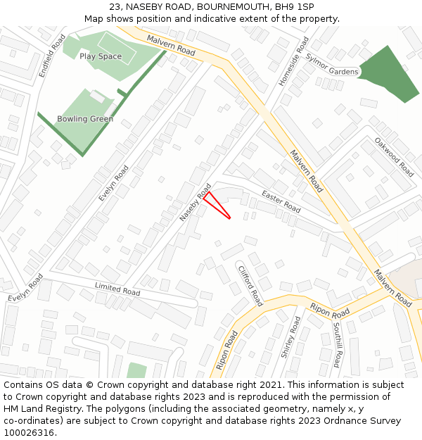 23, NASEBY ROAD, BOURNEMOUTH, BH9 1SP: Location map and indicative extent of plot