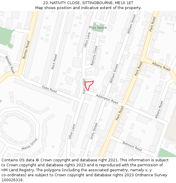 23, NATIVITY CLOSE, SITTINGBOURNE, ME10 1ET: Location map and indicative extent of plot