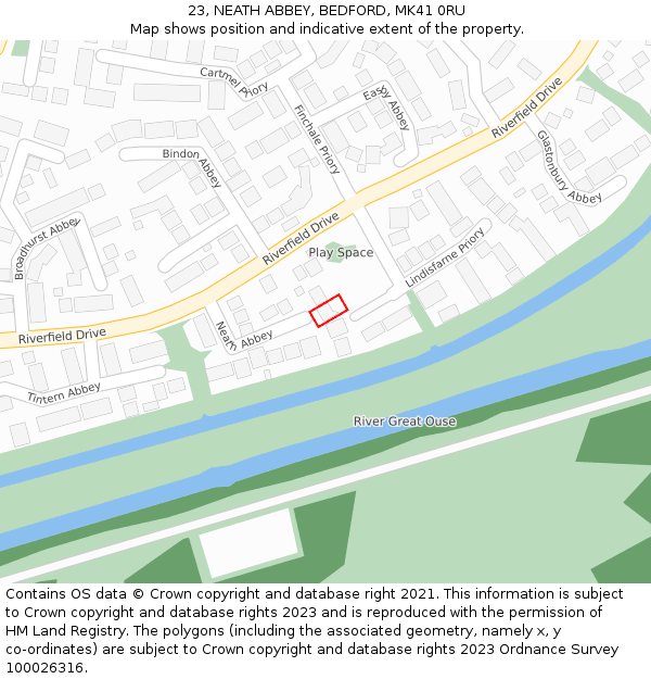 23, NEATH ABBEY, BEDFORD, MK41 0RU: Location map and indicative extent of plot