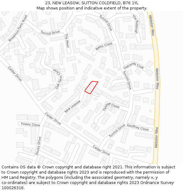 23, NEW LEASOW, SUTTON COLDFIELD, B76 1YL: Location map and indicative extent of plot