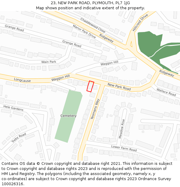 23, NEW PARK ROAD, PLYMOUTH, PL7 1JG: Location map and indicative extent of plot