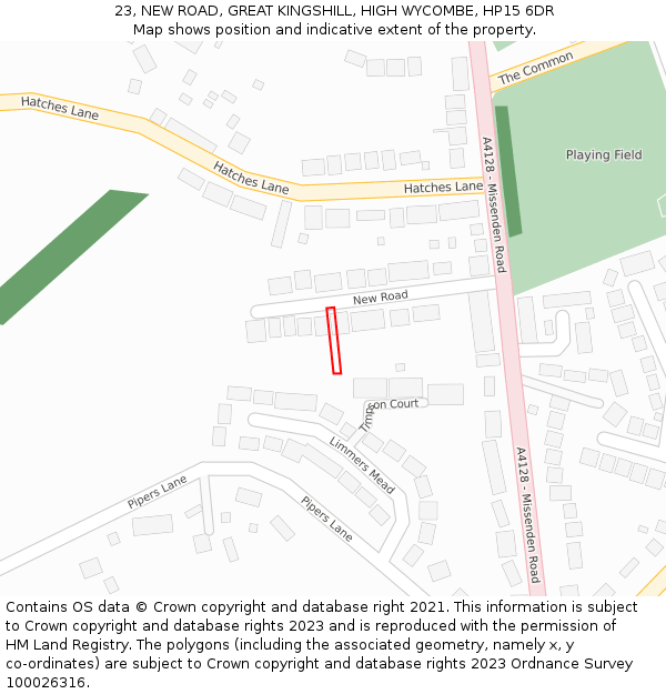 23, NEW ROAD, GREAT KINGSHILL, HIGH WYCOMBE, HP15 6DR: Location map and indicative extent of plot