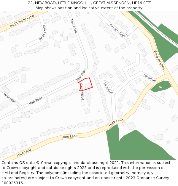 23, NEW ROAD, LITTLE KINGSHILL, GREAT MISSENDEN, HP16 0EZ: Location map and indicative extent of plot