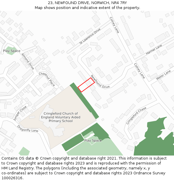 23, NEWFOUND DRIVE, NORWICH, NR4 7RY: Location map and indicative extent of plot