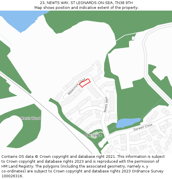 23, NEWTS WAY, ST LEONARDS-ON-SEA, TN38 9TH: Location map and indicative extent of plot