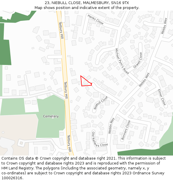 23, NIEBULL CLOSE, MALMESBURY, SN16 9TX: Location map and indicative extent of plot