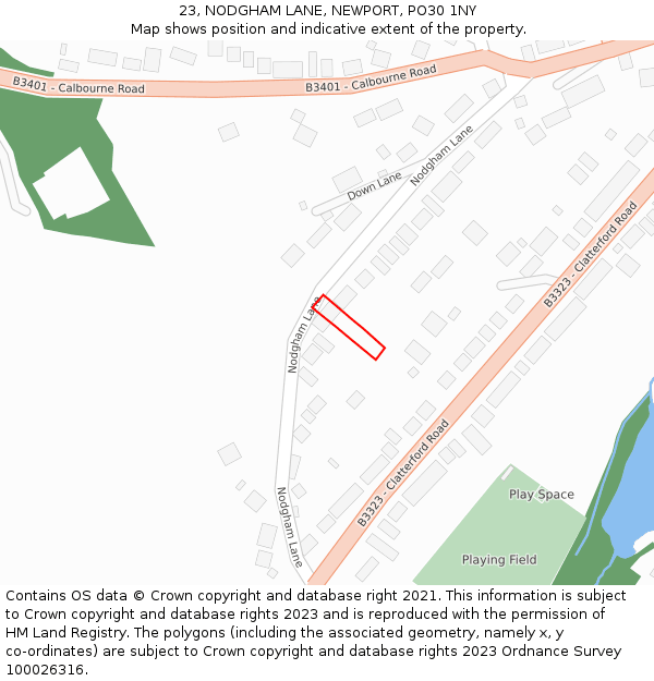 23, NODGHAM LANE, NEWPORT, PO30 1NY: Location map and indicative extent of plot