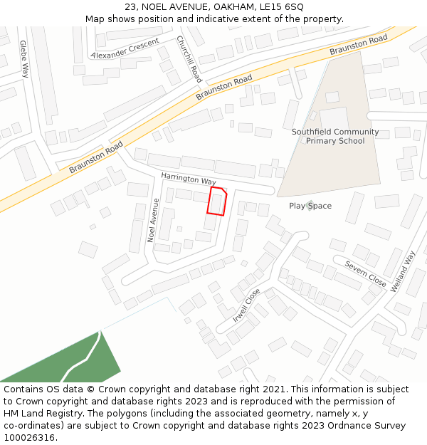 23, NOEL AVENUE, OAKHAM, LE15 6SQ: Location map and indicative extent of plot