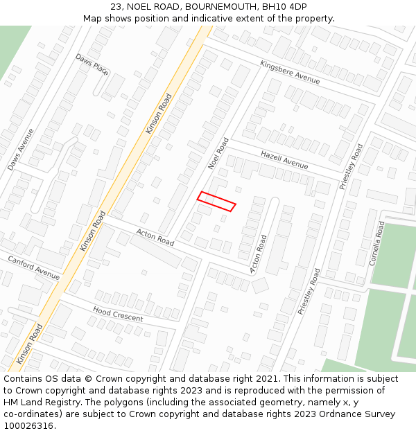 23, NOEL ROAD, BOURNEMOUTH, BH10 4DP: Location map and indicative extent of plot