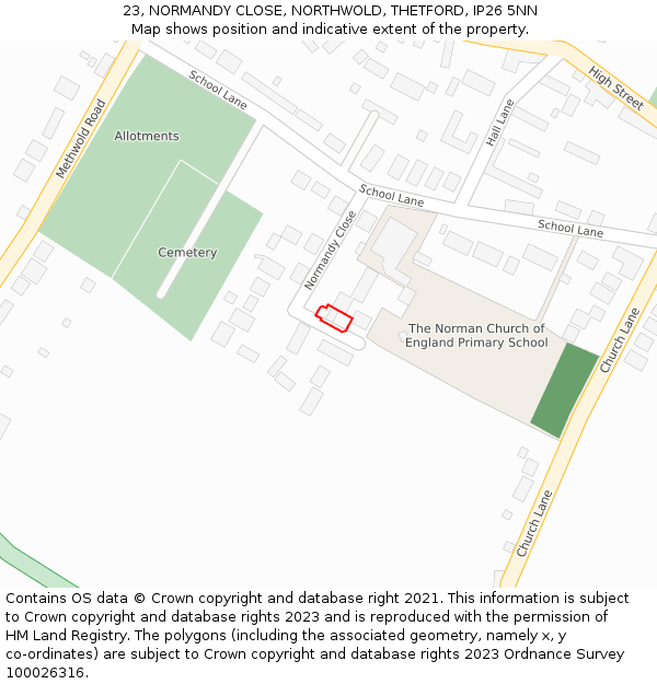 23, NORMANDY CLOSE, NORTHWOLD, THETFORD, IP26 5NN: Location map and indicative extent of plot