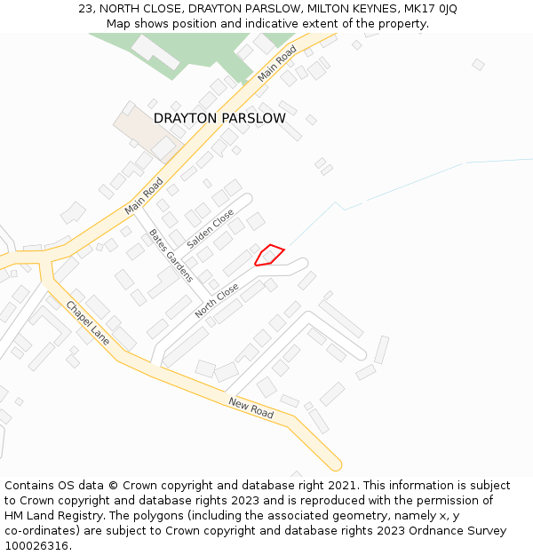 23, NORTH CLOSE, DRAYTON PARSLOW, MILTON KEYNES, MK17 0JQ: Location map and indicative extent of plot