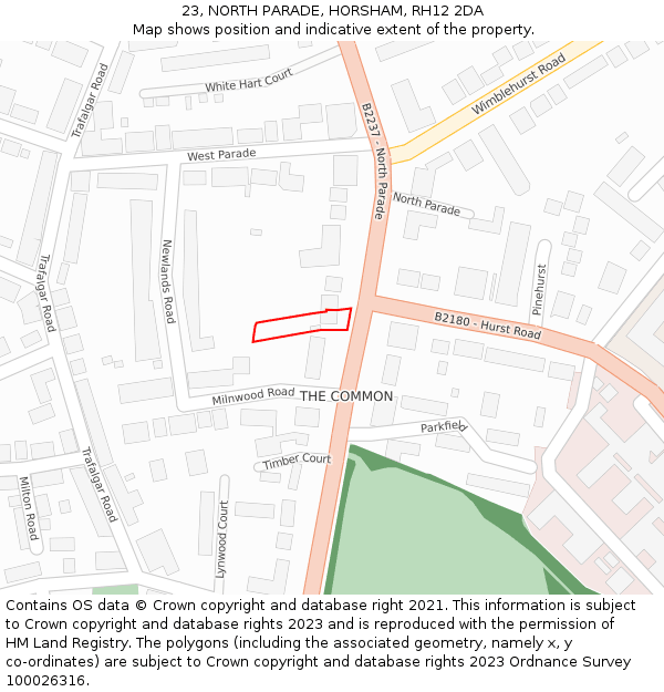 23, NORTH PARADE, HORSHAM, RH12 2DA: Location map and indicative extent of plot