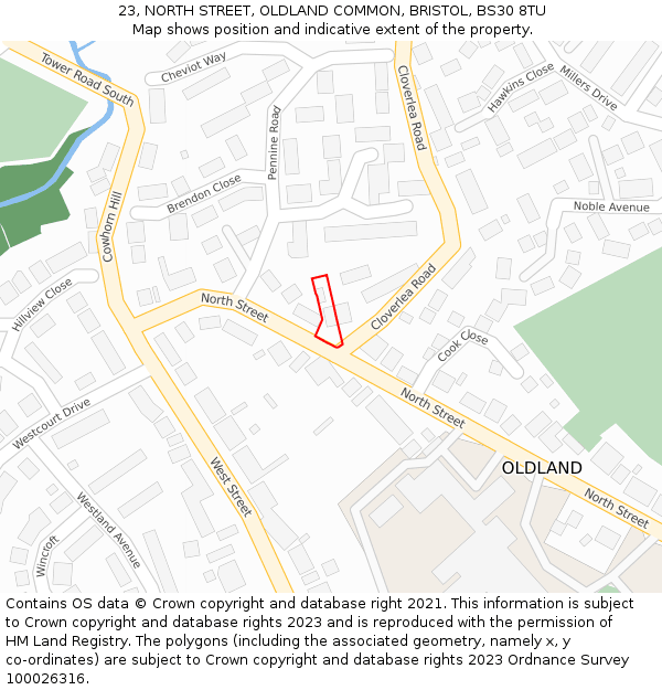 23, NORTH STREET, OLDLAND COMMON, BRISTOL, BS30 8TU: Location map and indicative extent of plot