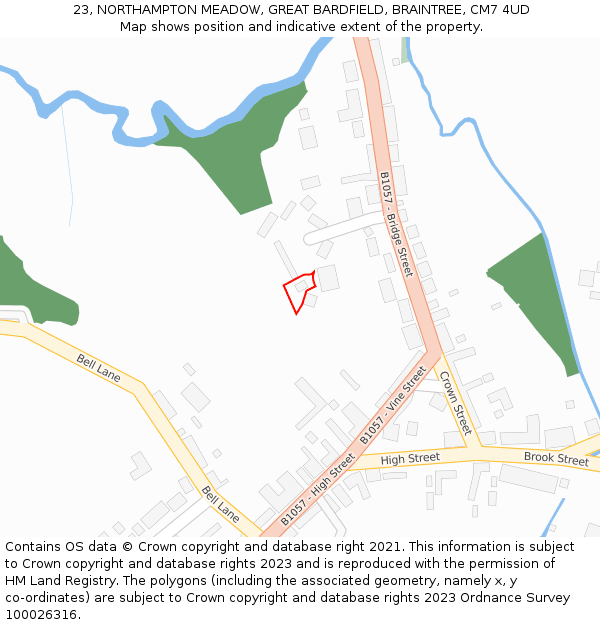 23, NORTHAMPTON MEADOW, GREAT BARDFIELD, BRAINTREE, CM7 4UD: Location map and indicative extent of plot