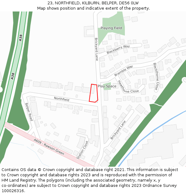 23, NORTHFIELD, KILBURN, BELPER, DE56 0LW: Location map and indicative extent of plot