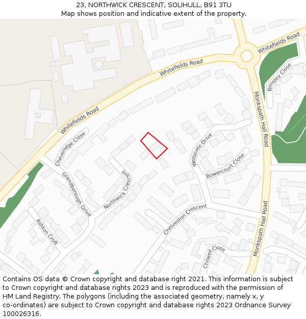 23, NORTHWICK CRESCENT, SOLIHULL, B91 3TU: Location map and indicative extent of plot